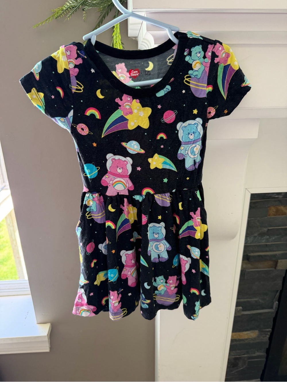 Care Bears Black Dress with Pink, Blue & Yellow Characters